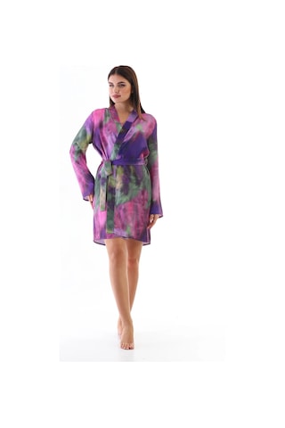 Laperissa Kadın Çok Renkli Saten Dokuma Sabahlık Kuşaklı, Desenli Ve Şık Ev Giyim Çok Renkli