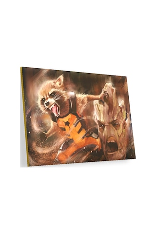 Cakasepetim Avengers Guardians Of The Galaxy Groot Ve Rocket Racoon Ahşap Mdf Tablo