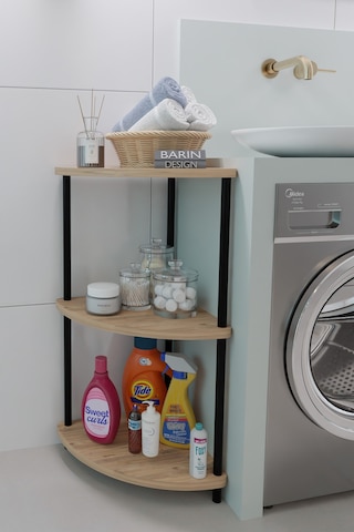 Kompakt 3 Katlı Köşe Raf Modern Çok Amaçlı Raf Banyo, Çamaşır Odası Düzenleyici Şık Köşe Ünitesi Atlantik Çam