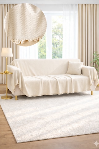 Sevhome Concept % 100 Pamuk Kolları Örten Koltuk Örtüsü 180 X 300 Cm- Kaymaz, Terletmez Ekru