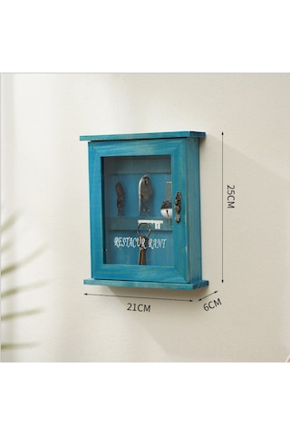 Youmex Gömlek Ahşap Anahtar Saklama Kutusu, Klasik Tarzlı Duvar Takımı, Poç Takma Ve Toz Koruma Kapaklı, Kuzey Avrupa Desenli Ev Dekoru Mavi, Çivi Dahil Değil