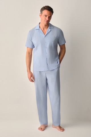 Suwen Walker Erkek Pamuklu Gömlek Yaka Erkek Pijama Takımı Sh26711660b1075 Mavi Çizgili