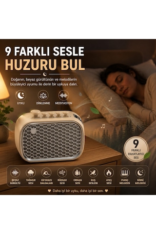 Polham 9 Sesli Uyku Hoparlörü Bluetooth 5.1v, 1200mah Taşınabilir Rahatlama Cihazı Zamanlayıcı, Usb Sd Kart Aux Krem