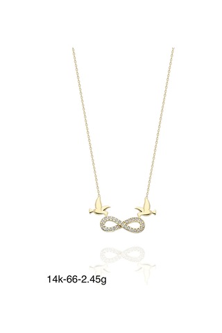 İki Güvercin Sonsuzluk Çok Şık 14 Ayar Altın Kolye Altın