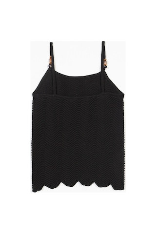Halter Yaka Boncuk Detaylı Askılı Triko Top Kahve