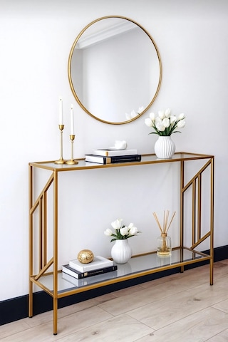 Zafira Gold Dresuar Kahve Köşesi Modern Konsol 100 Cm Şeffaf Cam