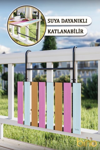 Bino Katlanır Masa Balkon Veranda Mutfak Masası Askılı Kamp Masası Yükseklik Ayarlı Bahçe Masası Renkli