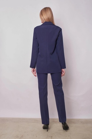 Kadın Yakalı Cep Kapaklı Uzun Kol Hafif Likralı Kumaş Oversize Blazer Ceket Pantolonu Jument 40075 -lacivert Lacivert