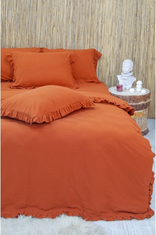 Lilya Keten Görünümlü Fırfırlı %100 Pamuk Çift Kişilik Nevresim Takımı - Lilyack Ekru