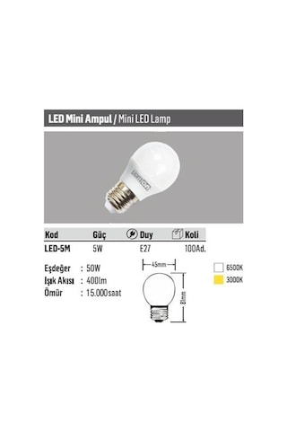 Lightson 5 Watt 6500K Beyaz Işık E27 Led Ampul Spot Ampulü 10A...