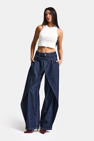 it's basic Kadın İndigo Bol Kesim Balon Fit Çift Pantolon Detaylı Özel Tasarım Denim Jean