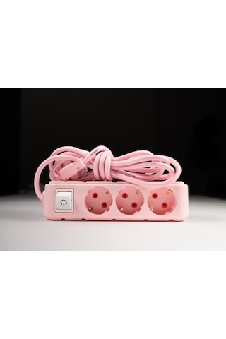 Anahtarlı Grup Priz 3 Metre 16a 250v Üçlü Topraklı Uzatma Kablosu 3 Metre Pembe Standart