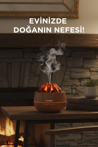 H11 Ahşap Odun Ateş Efekli 300ml Sessiz Ultrasonik Hava Nemlendirici (İthalatçı Garantili)
