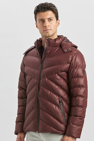 İmza Dolumlu Çıkarılabilir Kapüşonlu Astarlı Slim Fit Dar Kesim Casual Mont 1007245151-bordo Bordo
