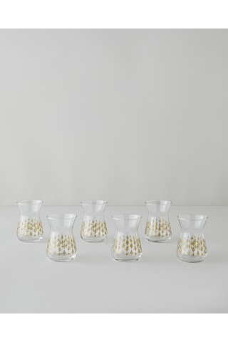 English Home Gold Leaves Cam 6'lı Çay Bardağı 132 Ml Şeffaf-gold Şeffaf-gold