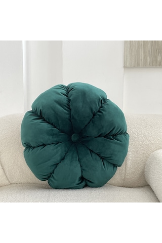 Gajeena Yeşil Kadife Kabak Desenli Yastık - Ofis Sandalyesi, Pencere, Koltuk Desteği - 45cm Çap, 12cm Kalınlık - Konforlu Ve Dekoratif Diğer