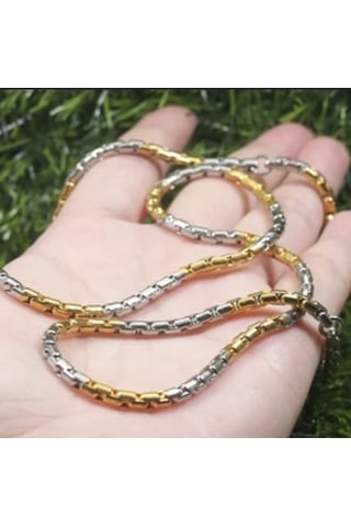 Gold&gümüş Mixli 1.sınıf Örme Çelik Unisex Kolye Ve Bileklik Set