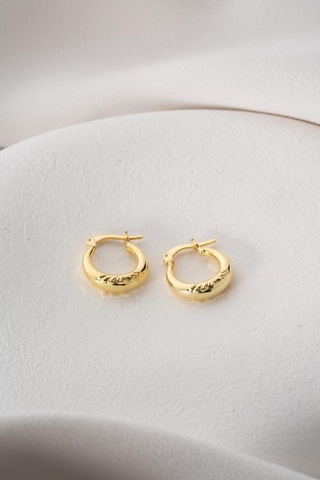 925 Ayar Gümüş Gold Rengi Minik Çizgili 15 Mm Şarnel Küpe Gold