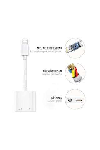 Lightning To 3.5mm Jack Lightning Dönüştürücü Çift Çıkış Adaptörü Yüksek Ses Kalitesi Ve Hızlı Şarj Kulaklık Desteği Şık Ve Dayanıklı Tasarım Sku: Smg8690010088475