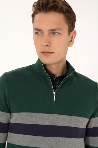 U.S. Polo Assn. Erkek Regular Fit Yarım Fermuarlı Koyu Yeşil Kazak 50315034-VR079