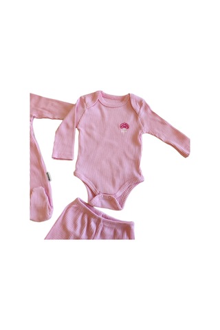Kız Bebek Tulumlu Patikli Alt Ve Çıtçıtlı Badili Set - Pembe