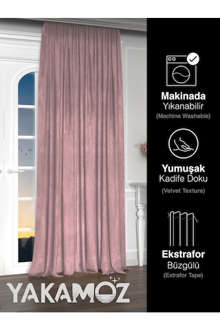 Yakamoz Kadife Görünüm Tatlı Pembe Ada Fon Perde Ekstraforlu Velvet Touch Serisi Tatlı Pembe