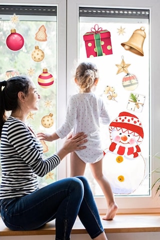 MSticker Yılbaşı Sticker Kardan Adam Ve Yeni Yıl  Çocuk Odası Sticker Seti