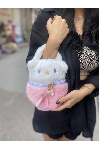 Hello Kitty Pembe İncili Peluiş Çanta-2621 Altın