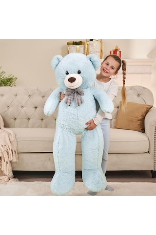 130 Cm Papyonlu Sevimli Peluş Ayı - Sevgiliye Özel Hediye Açık Mavi