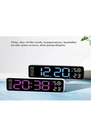 Qingmipy 9 İnç Büyük Sayıklı Duvar Saati - Sıcaklık Nem Gün Bilgisi, Otomatik Işık Regülasyonu, 12/24 Saat Led Alarm Fonksiyonu Kırmızı - Siyah