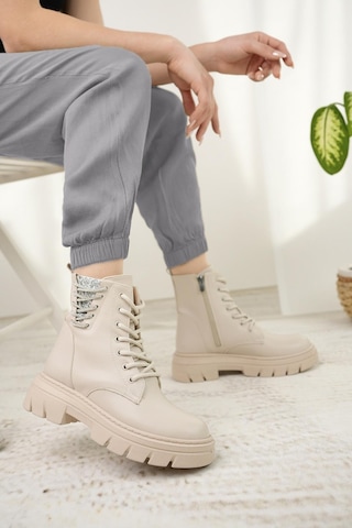 Nesil Shoes Fncy 206 Bej Fermuarlı Kadın Bot-bej Bej