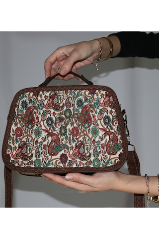 Pujiva Omuz Çantası, Kol Çantası, Etnik Tarz Kilim Desenli, Askılı Çanta, Günlük Çanta En 25 Bo 19 D 8 Bej