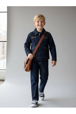 Zekids Erkek Çocuk Fermuarlı Tasarım Denim Ceket-16641 Renkli
