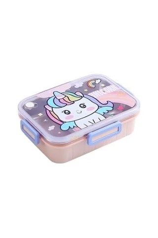 750ml Lunchbox Sevimli Dostlar Tek Katlı 3 Bölmeli Paslanmaz Çelik Sefer Tası Yemek Kutusu Pembe Unicorn Bakır