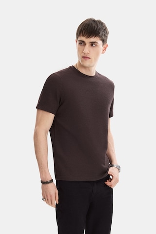Backandbond Kahve Regular Fit Örme Bisiklet Yaka Tişört