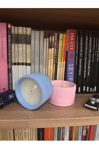 Dekoratif Beton Mum El Yapımı Tırtıklı Desen Pembe 100 Gr Mavi