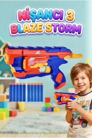 Blaze Storm Nişancı 3: 10 Adet Soft Sünger Dart 20 Metre Menzil, Maksimum Eğlence Oyun Zamanı