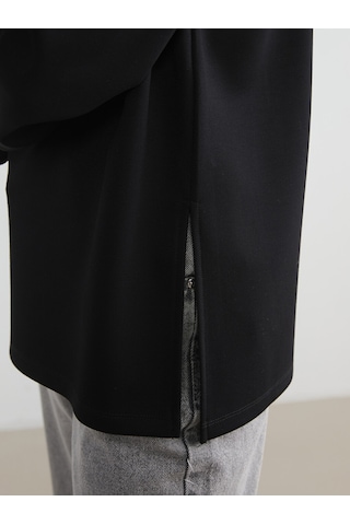 Lcw Modest Siyah Bisiklet Yaka Soft Touch Kadın Sweatshirt Tunik