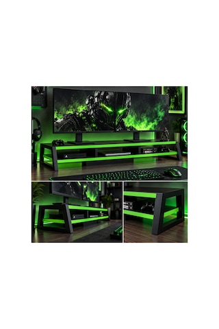 Tıtan Çift Monitör Yükseltici Stand, Gaming Oyuncu Monitör Standı, Masaüstü Ekran Yükseltici Ve Düzenleyici Raf Siyah-yeşil