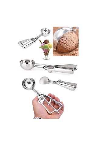 Lovyco Çelik Lüx Top Şeklinde Dondurmakurabiye Kaşığı Gümüş