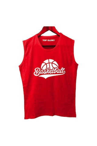 Top Glory Basketbolq Baskılı Kolsuz Sporcu T-shirt Tank Top Sporcu Fitness Atlet Kırmızı
