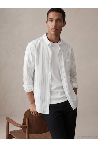 Lcw Vision Beyaz Regular Fit Çizgili Oxford Erkek Gömlek