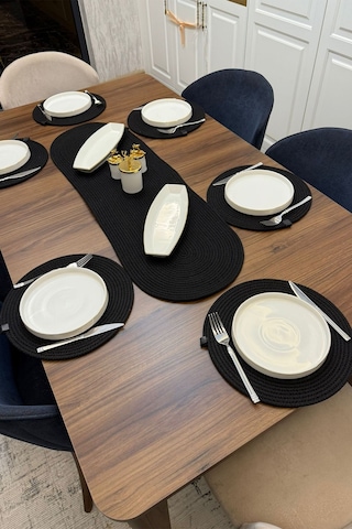 Jüt ,amerikan Servis Takımı, 6 Supla, 1 Runner , Supla Takımı, Modern Lüx Sunum Siyah