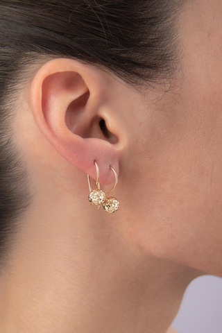 14 Ayar Altın Kristal Mini Top Küpe Sarı Altın