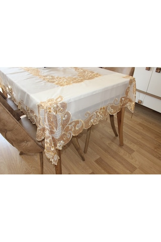Masa Örtüsü Organze Nakışlı Pullu 150x225
