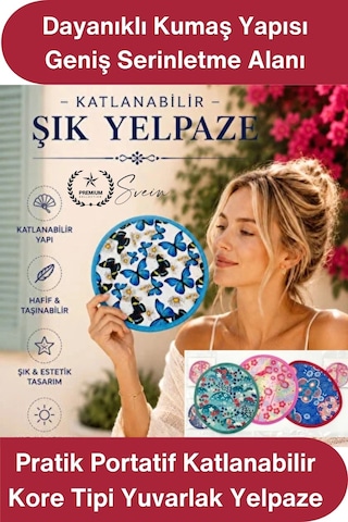 Yelpaze Pratik Portatif Katlanabilir Kore Tipi Yuvarlak Yelpaze Çanta Boy Hafif Tasarım El Yelpazes