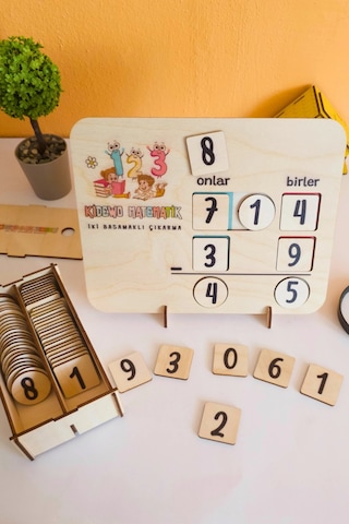 İlkokul Matematik + Eğitici Çıkarma İşlemi Ahşap Oyuncak Etkinlik Seti + Kolay Öğrenme Rakam Bultak