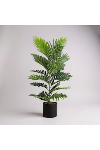 100 Cm Yapay Areca Palmiyesi Premium Dekoratif İç Mekan Bitkisi Siyah Metal Saksı Yeşil