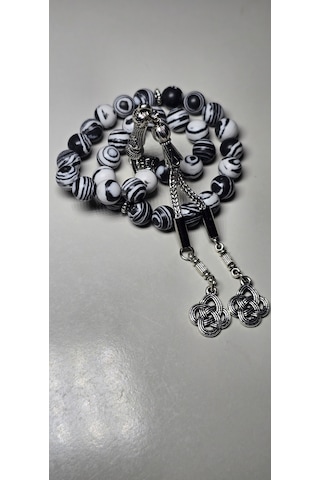 Zebra Akik Tesbih 8 Mm Siyah - Beyaz