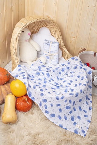 Luckka Dijital Baskılı 3'lü Müslin Örtü Seti - 75x75 Cm - Zt5000 Mavi Mavi